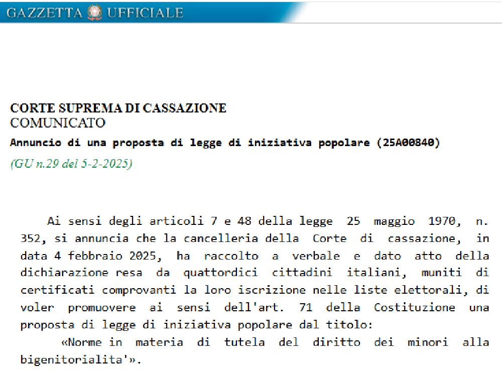 Annuncio di una proposta di legge di iniziativa popolare (25A00840)